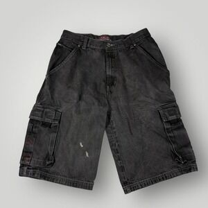Webs Cargo Shorts Mens 34 Gray Denim Relaxed Fit Distressed Workwear Y2K Baggy